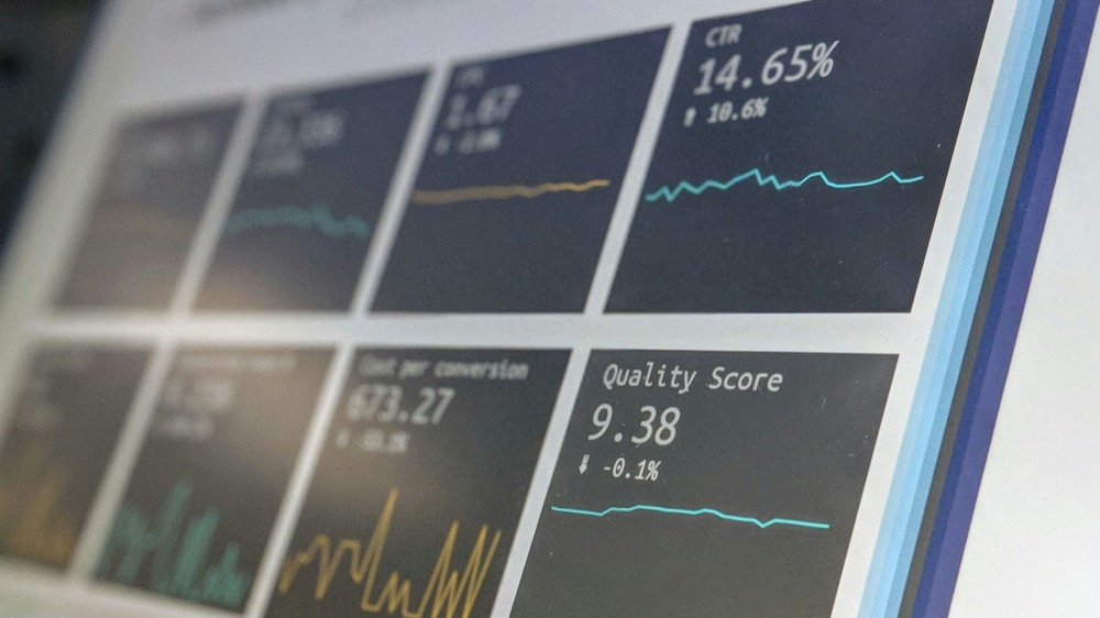 A dashboard of market metric panels with trend lines and figures